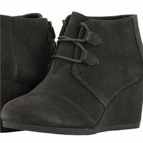 TOMS Kala Forged Iron Grey Suede Shoes Womens Size 9.9 Wedge Bootie - Picture 1 of 9